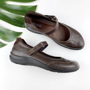 Ecco Mary Jane Comfort Shoes Brown Leather 38 7-7.5